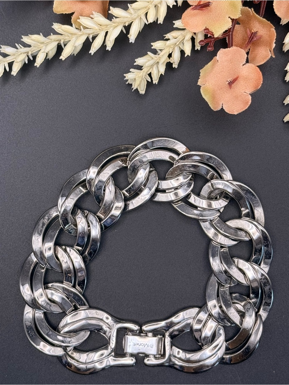 Vintage Monet Chunky Silver Link Chain Bracelet